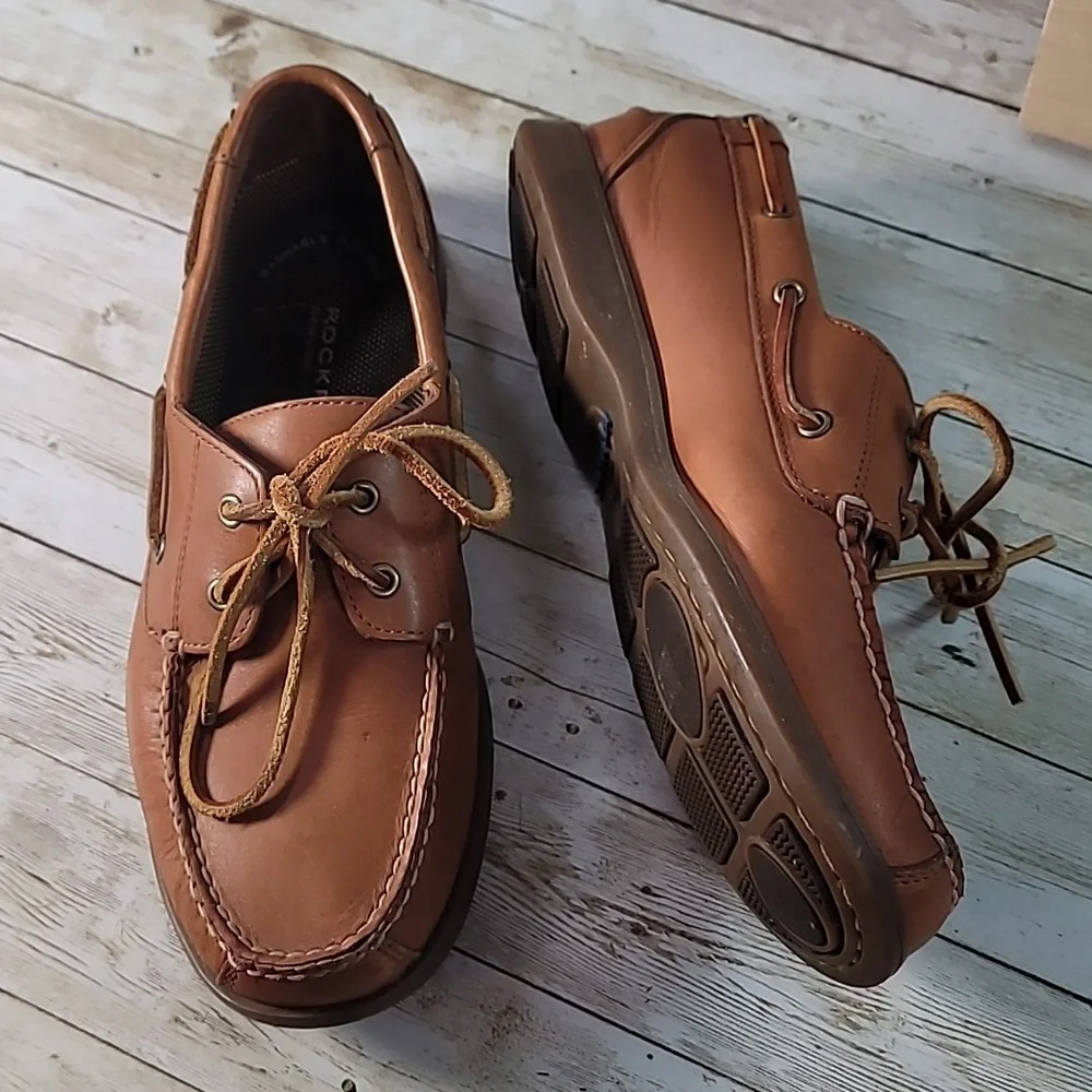 Rockport Mens Handsewn Leather Boat Style‎ Shoes Light Caramel Brown Size 8½ 8.5